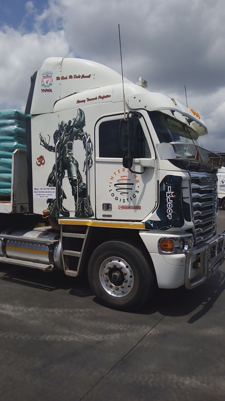 Interlink Logistics Freightliner custom Transformers wrap Germiston