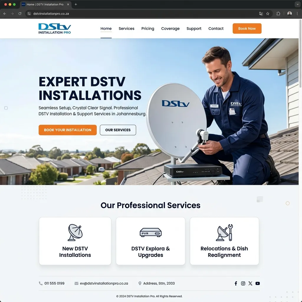 DSTV Installation Bedfordview - High-conversion responsive website design by DMG